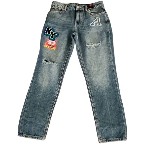 VINTAGE NO BOUNDARIES Y2K High Waisted Mom Jeans Juniors Size 9 Waist 29 Patches - Picture 3 of 15